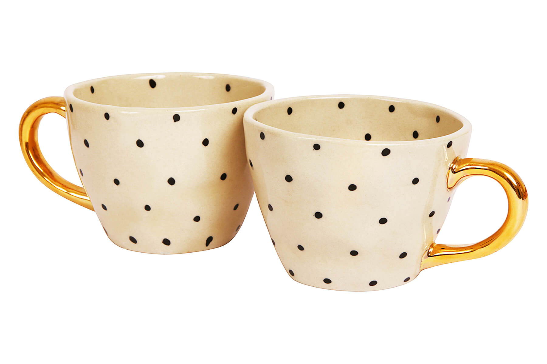 HANDMADE IVORY CERAMIC MUGS WITH BLACK POLKA DOTS DESIGN (SET OF 2)