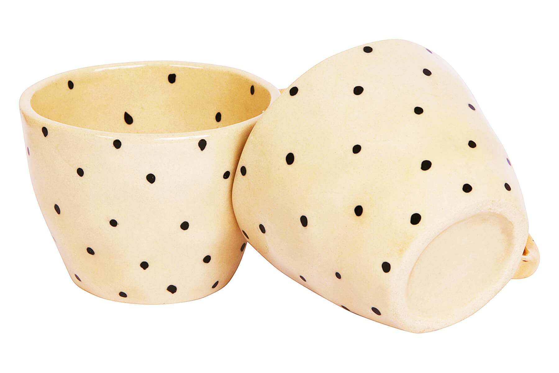 HANDMADE IVORY CERAMIC MUGS WITH BLACK POLKA DOTS DESIGN (SET OF 2)