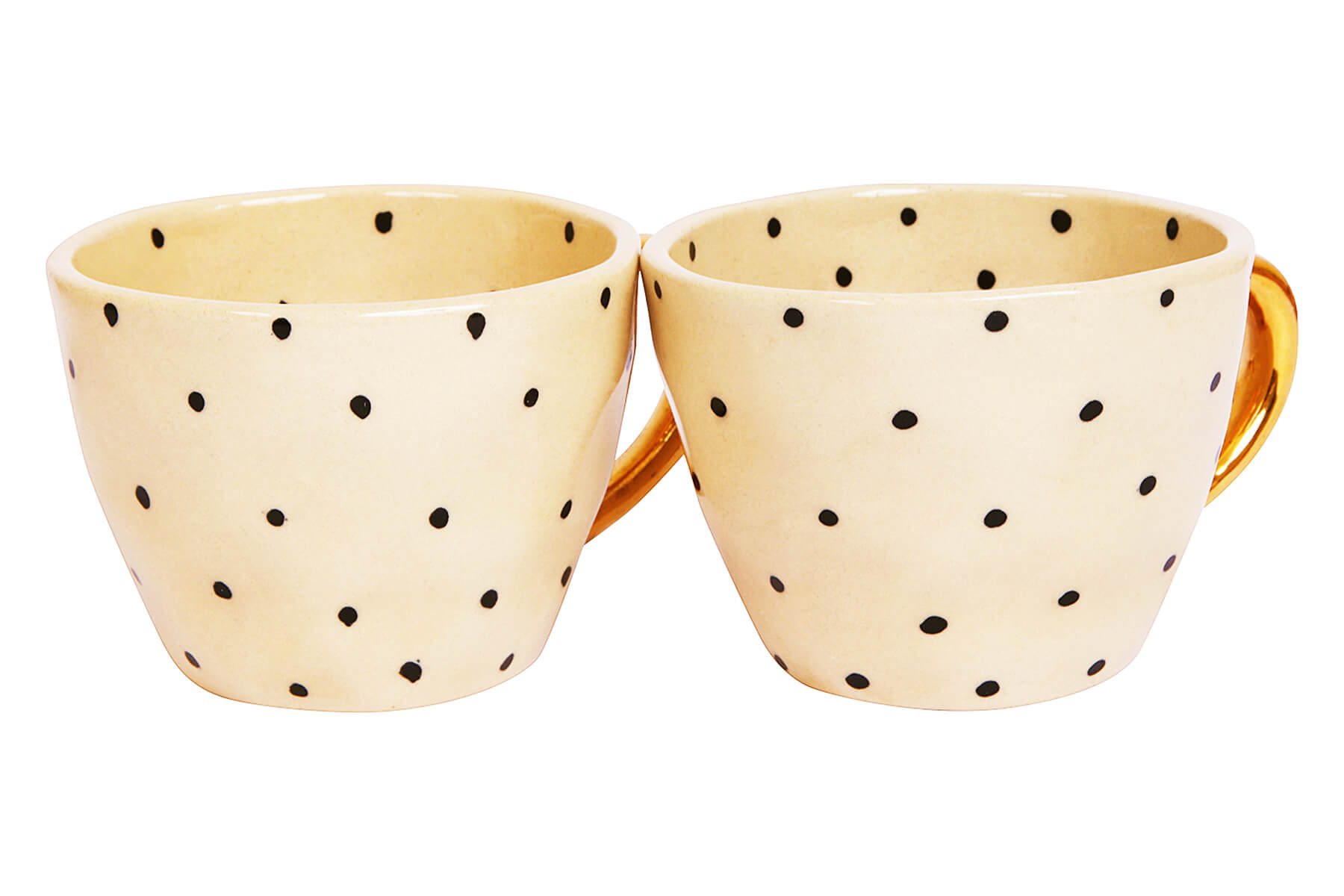 HANDMADE IVORY CERAMIC MUGS WITH BLACK POLKA DOTS DESIGN (SET OF 2)