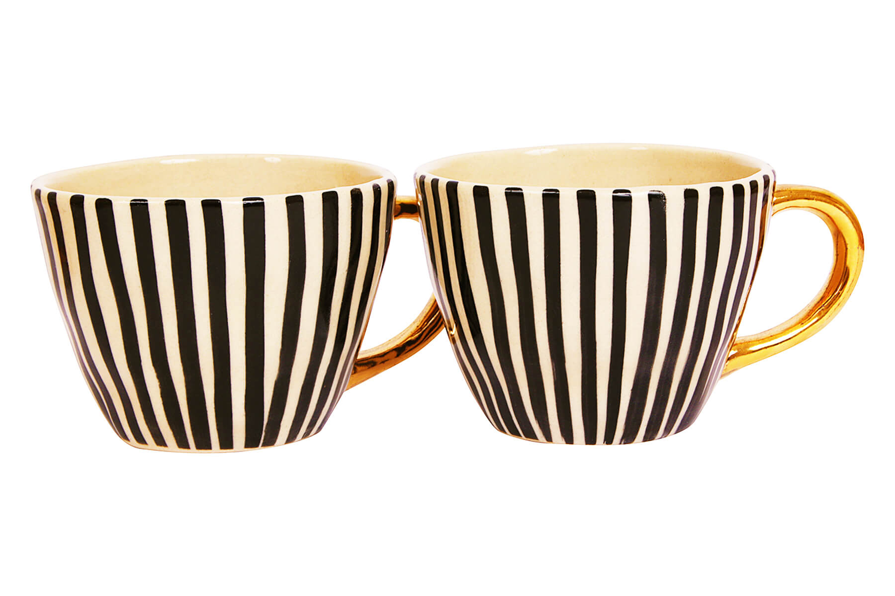 HANDMADE IVORY CERAMIC MUGS WITH BLACK VERTICAL LINES DESIGN (SET OF 2)