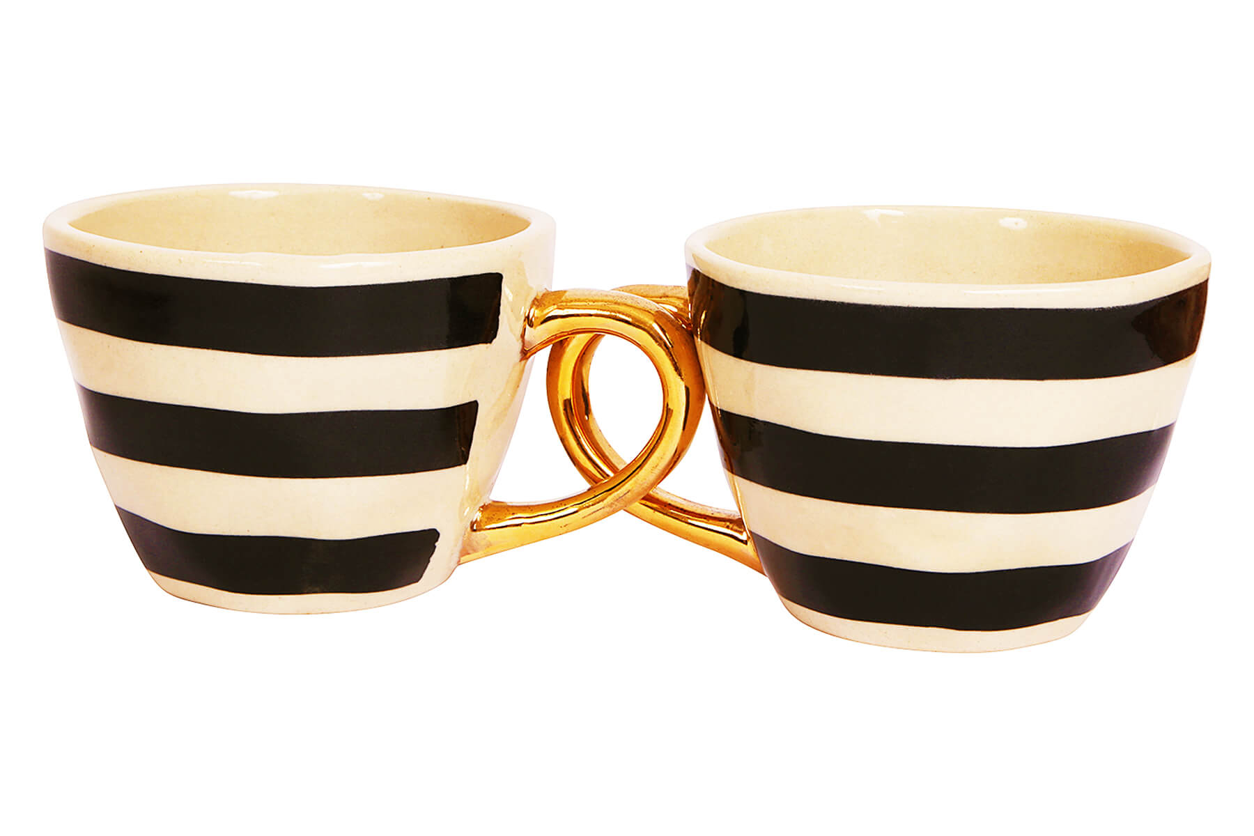 HANDMADE IVORY CERAMIC MUGS WITH BLACK BOLD STRIPES DESIGN (SET OF 2)