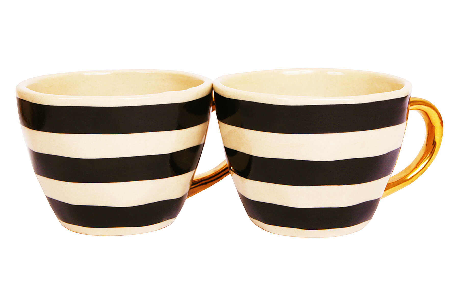 HANDMADE IVORY CERAMIC MUGS WITH BLACK BOLD STRIPES DESIGN (SET OF 2)
