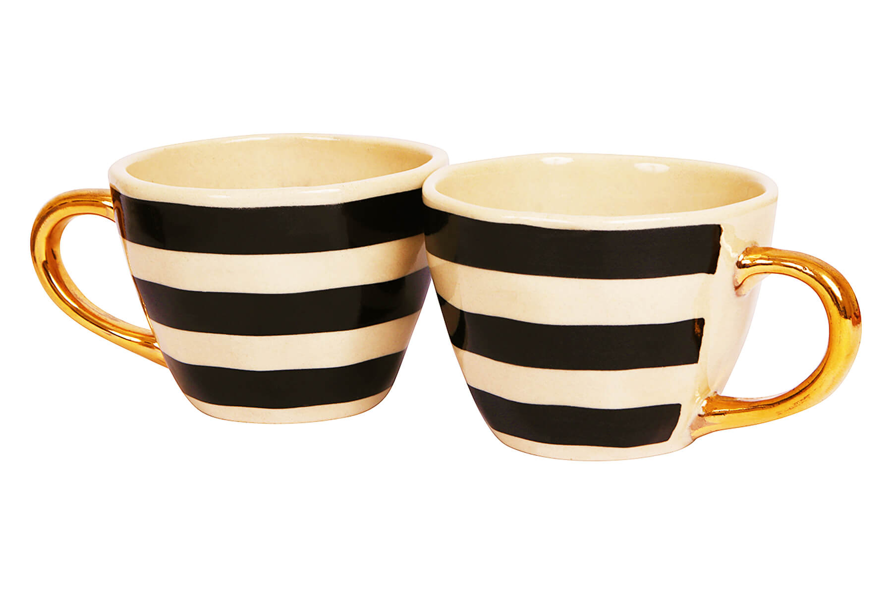 HANDMADE IVORY CERAMIC MUGS WITH BLACK BOLD STRIPES DESIGN (SET OF 2)