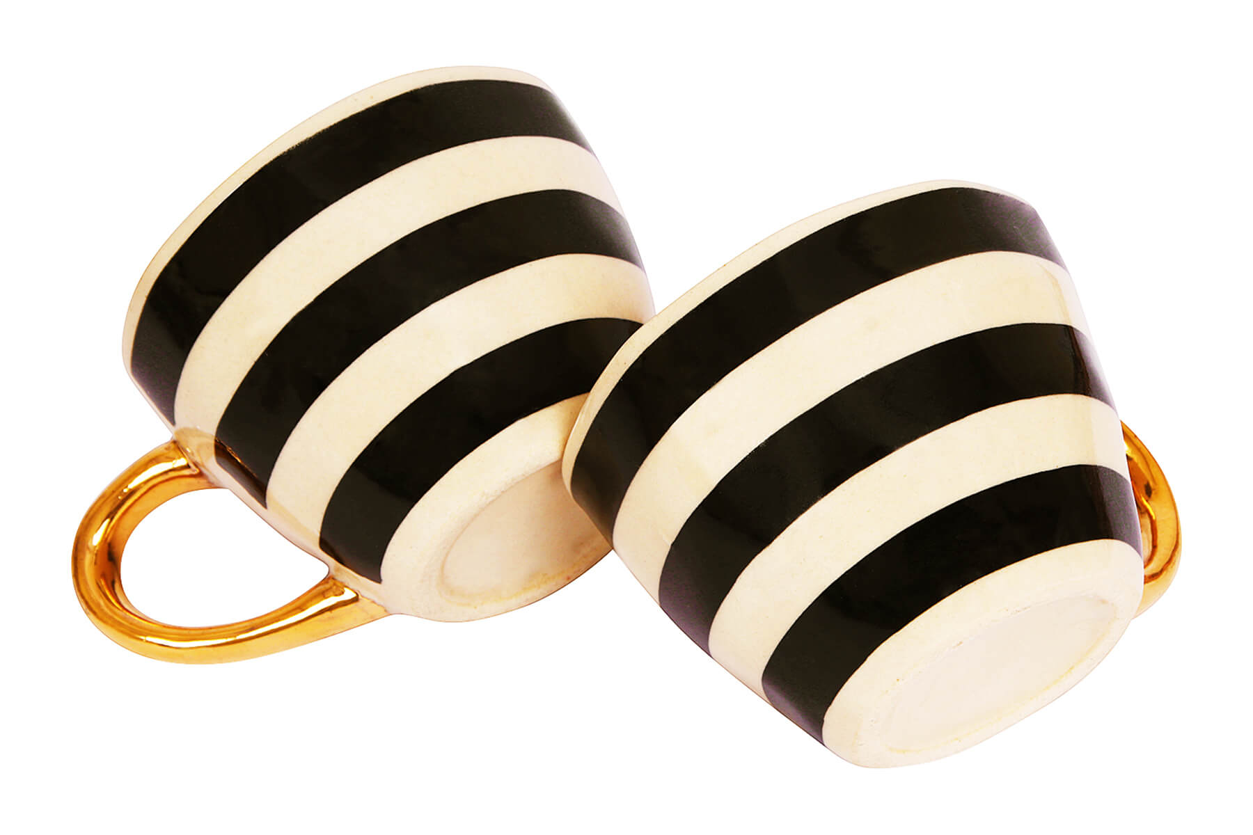 HANDMADE IVORY CERAMIC MUGS WITH BLACK BOLD STRIPES DESIGN (SET OF 2)