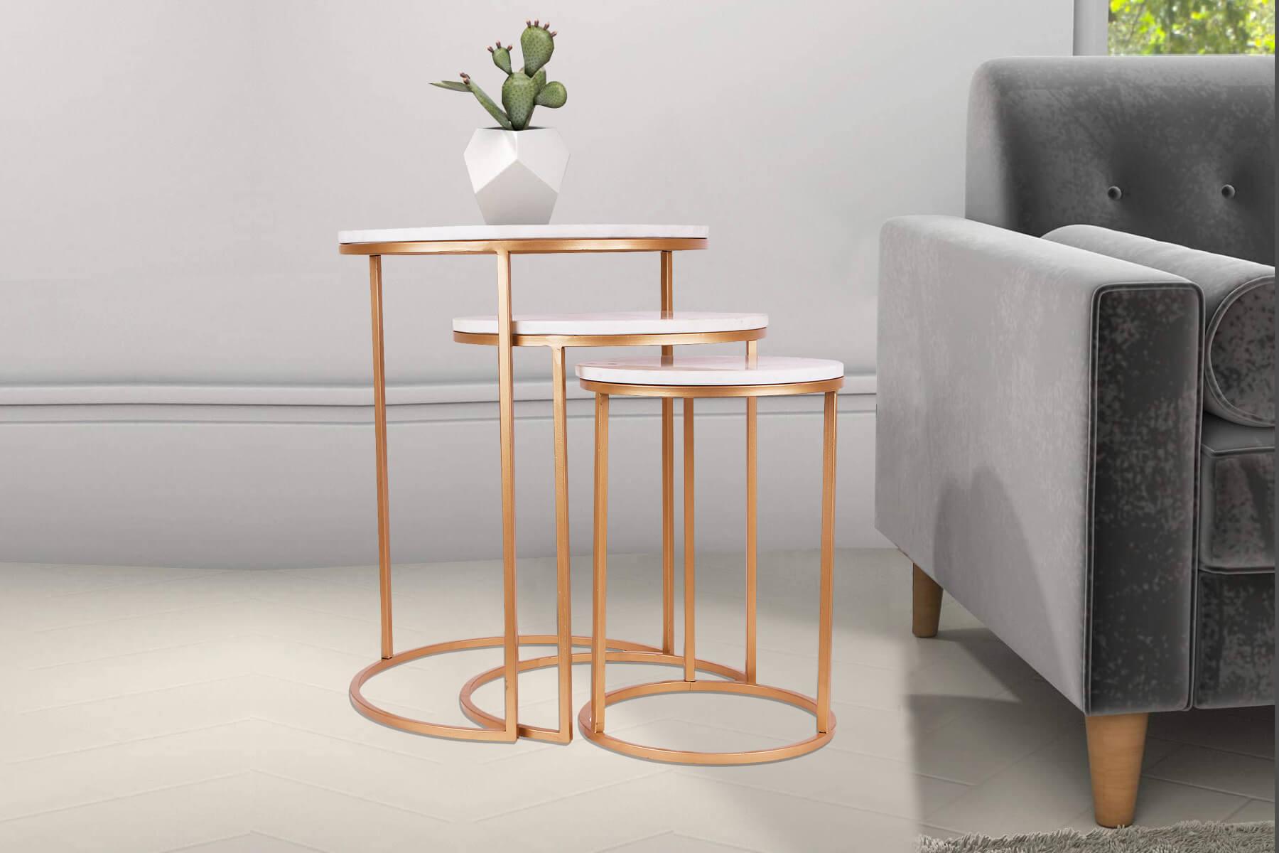 WHITE AND GOLD MARBLE NESTED TABLES