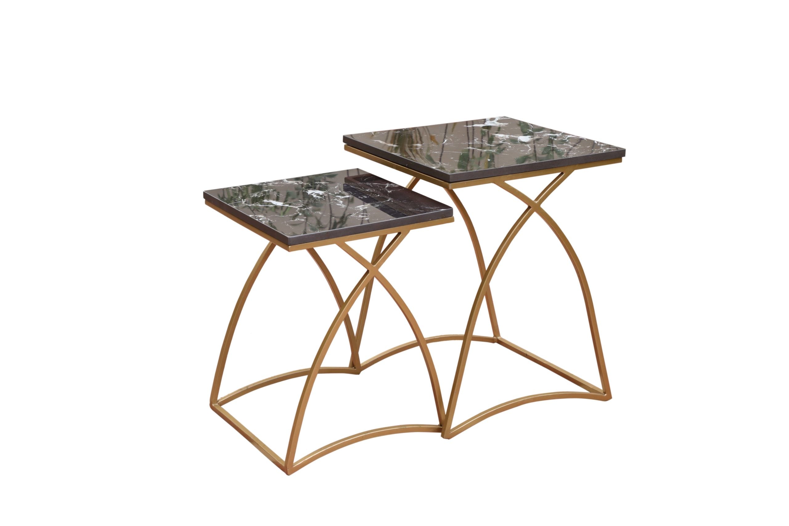 GOLDEN FRAME WITH BLACK TOP TABLES (Pack of 2 tables)