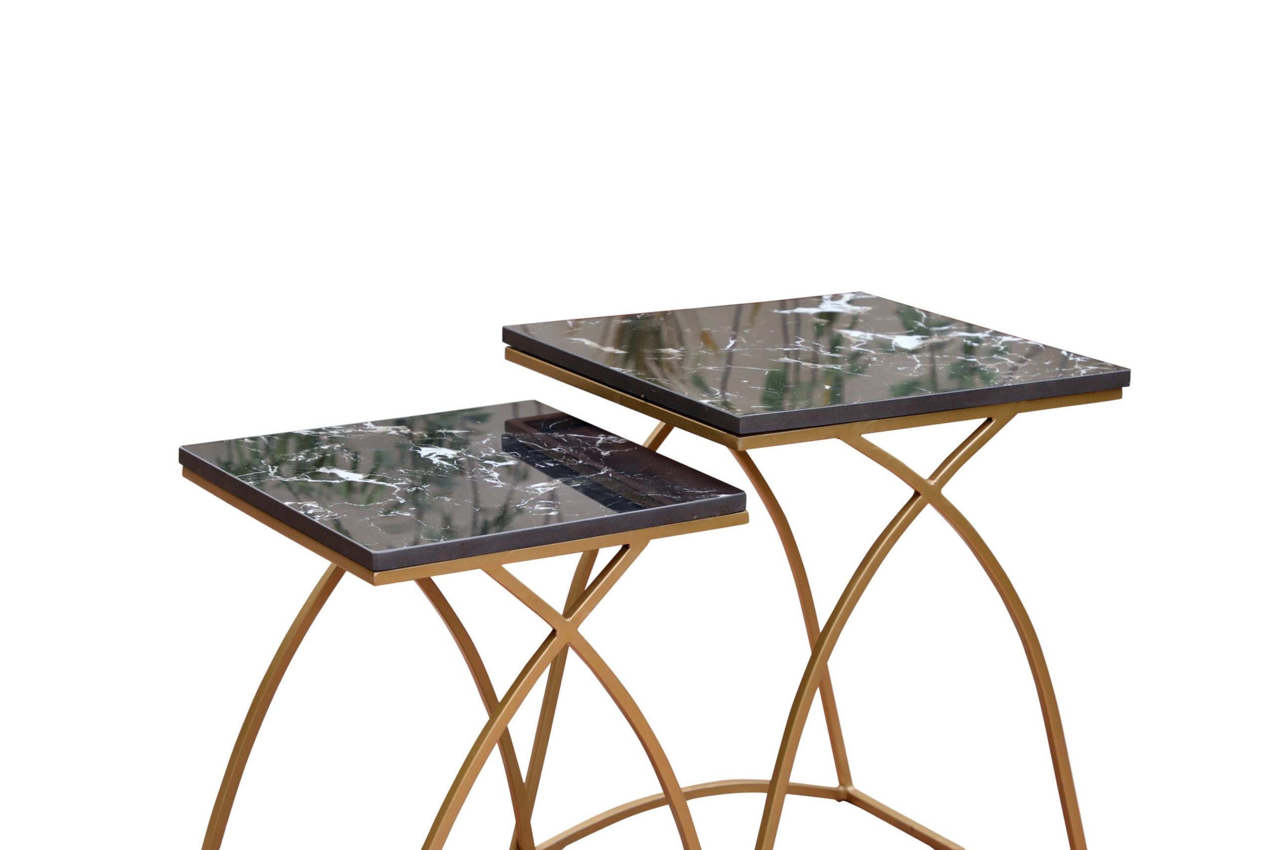 GOLDEN FRAME WITH BLACK TOP TABLES (Pack of 2 tables)
