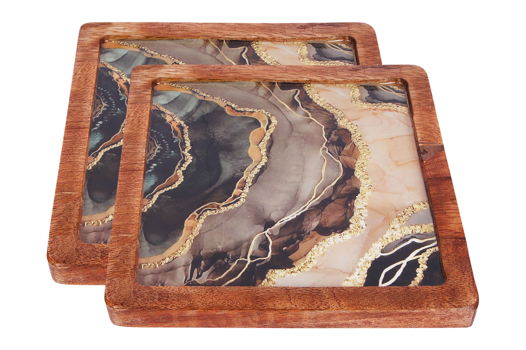 SQUARE WOOD PLATTER MARBLE (SET OF 1)