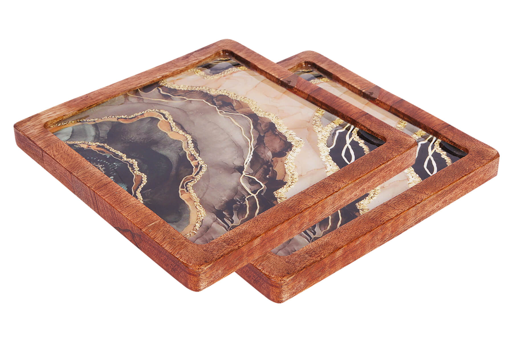 SQUARE WOOD PLATTER MARBLE (SET OF 1)