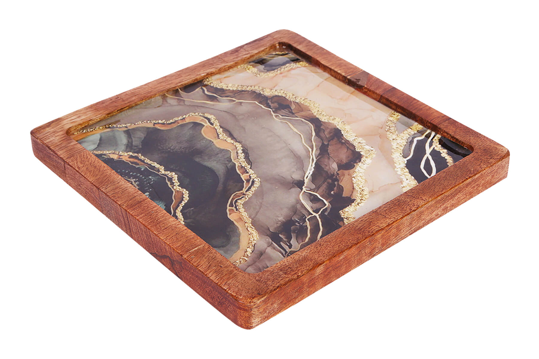 SQUARE WOOD PLATTER MARBLE (SET OF 1)