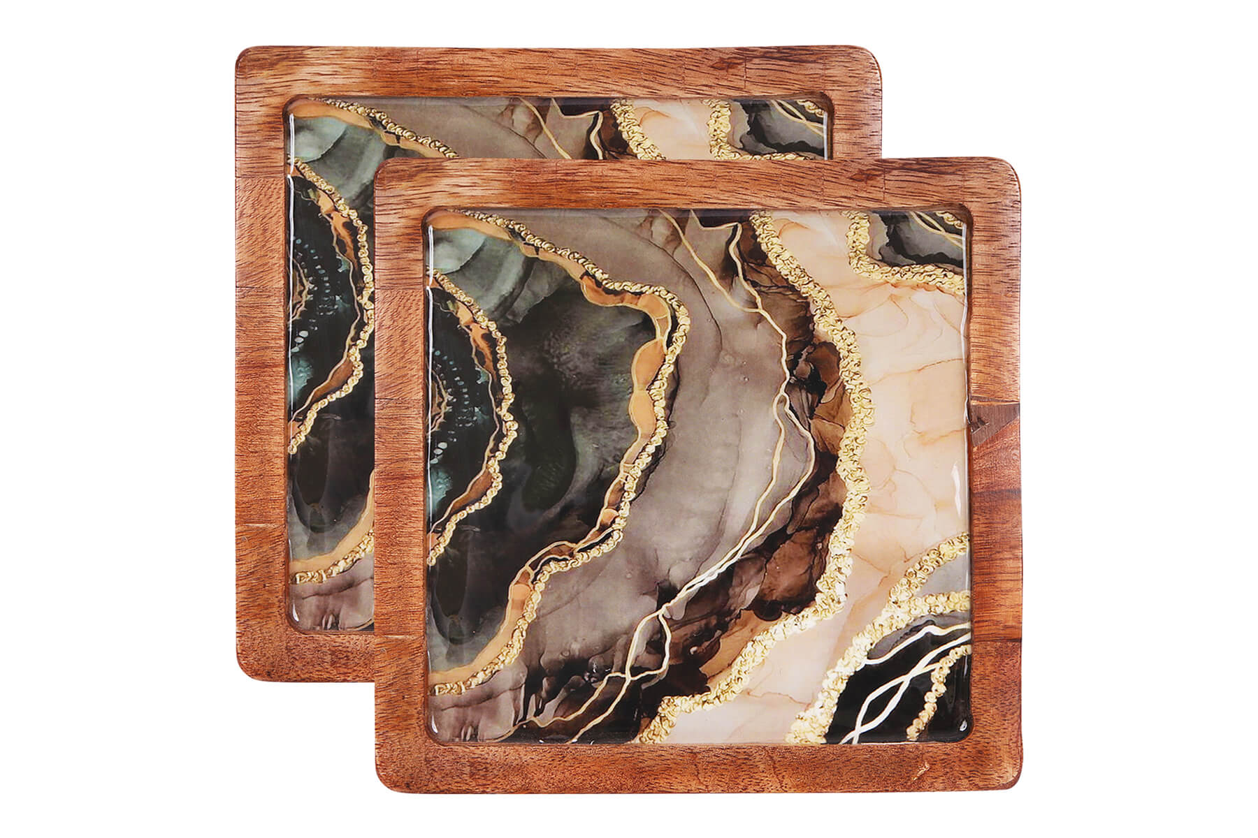 SQUARE WOOD PLATTER MARBLE (SET OF 1)