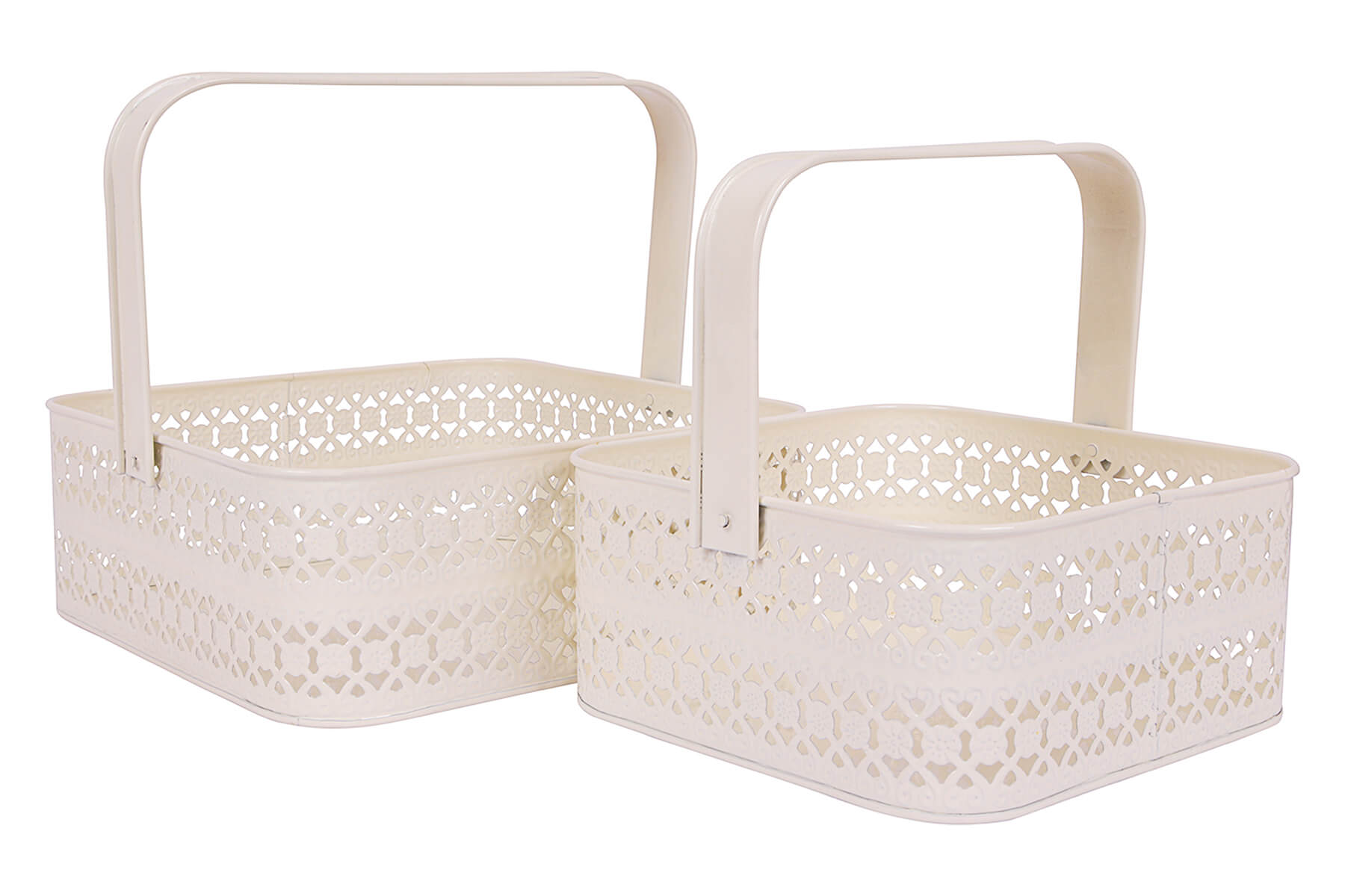 WHITE BASKET WITH HANDLE SET OF 2