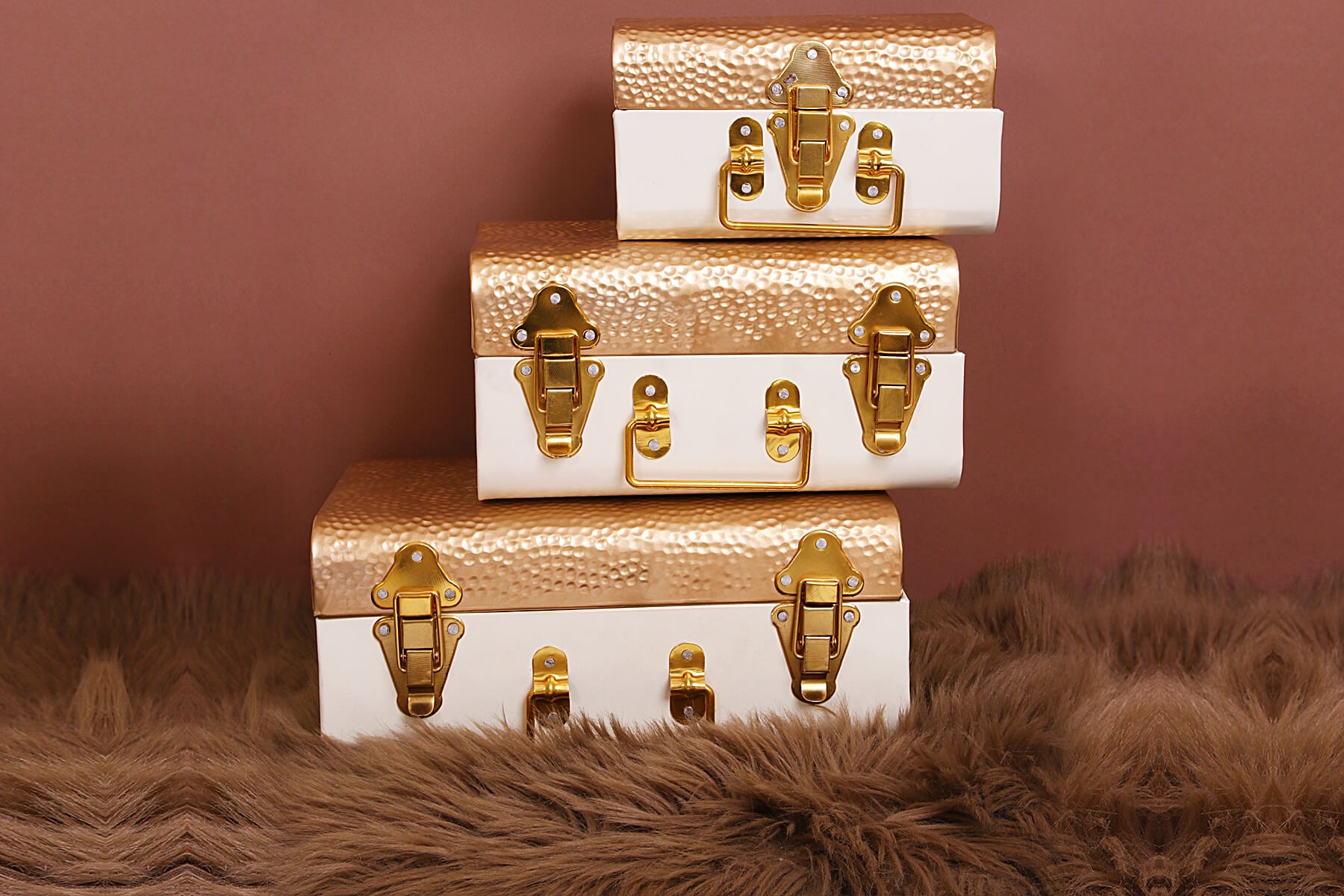 GOLD & IVORY TRUNK SET OF 3