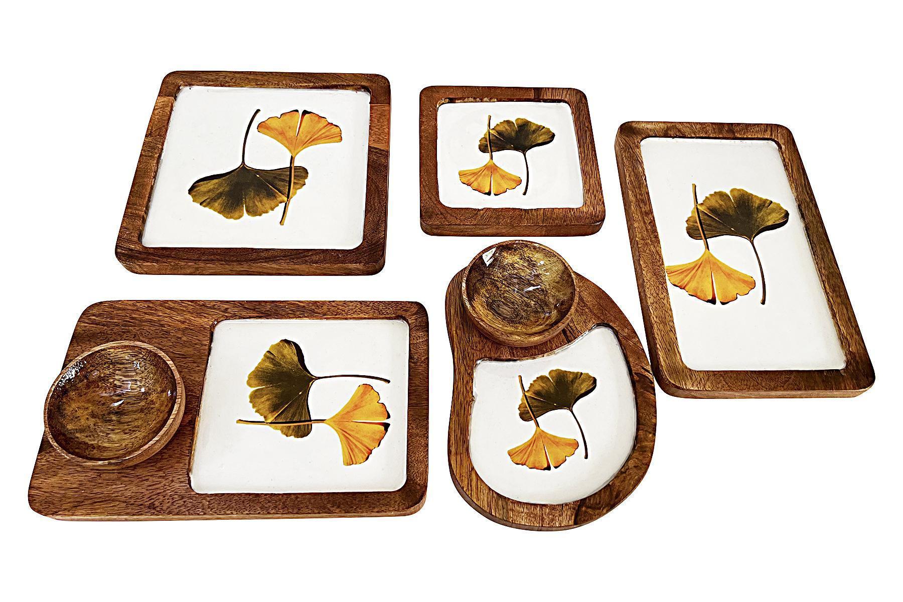 WOODEN SERVING PLATTERS/ ELITE DESIGN MANGO WOOD PLATTER SET OF 5/TRAY SET FOR KITCHEN AND DINING