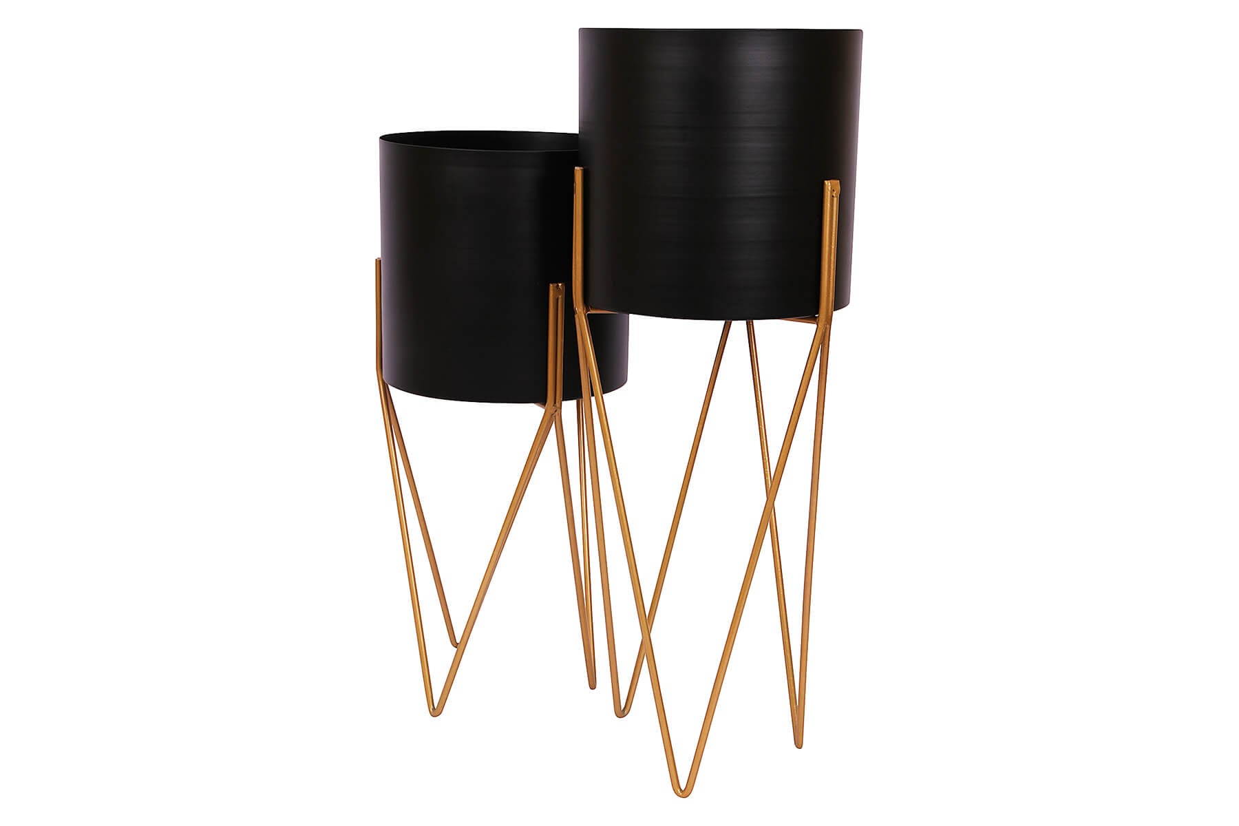 PREMIUM BLACK AND GOLD METAL PLANTER SET OF 2