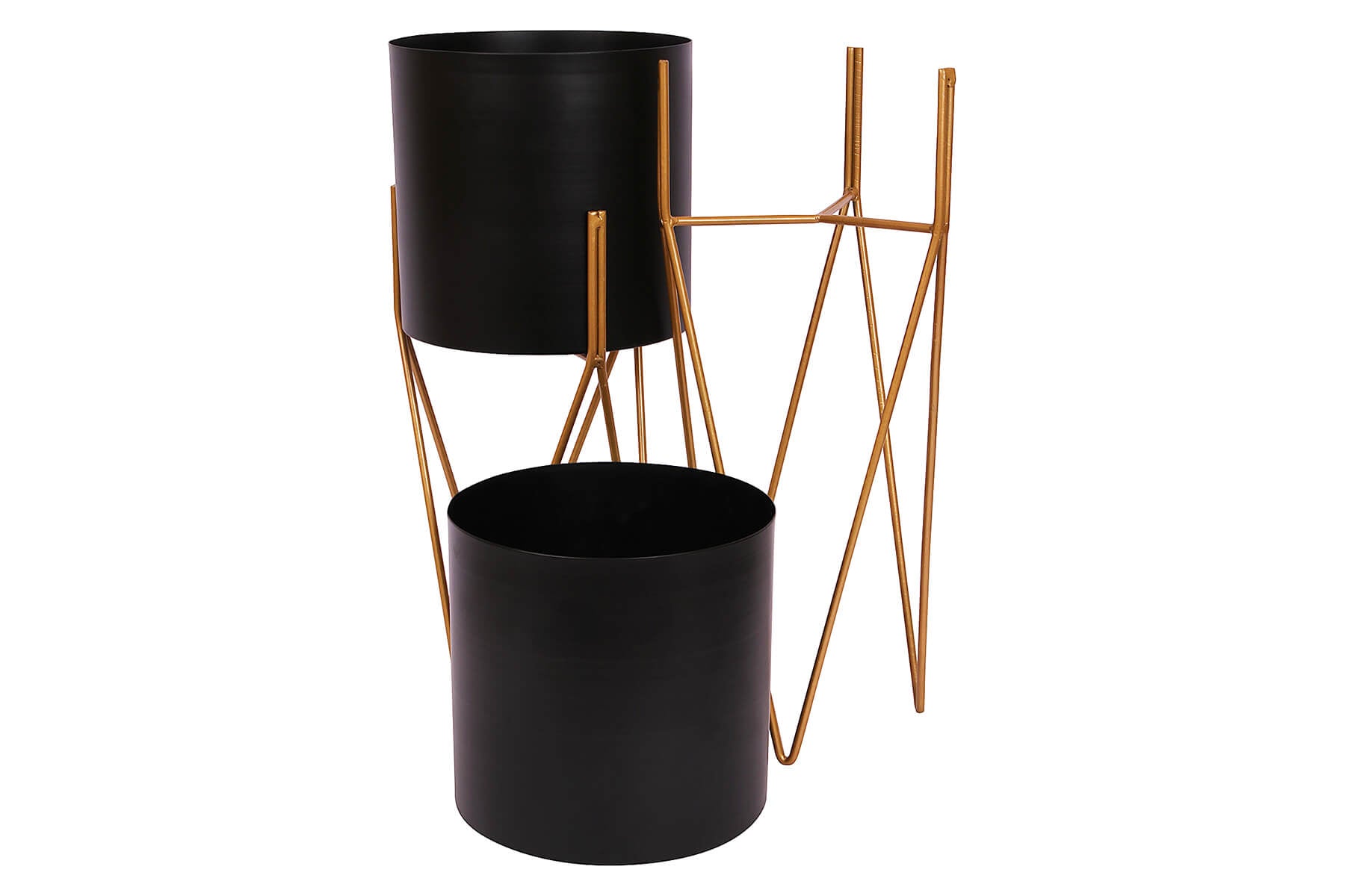 PREMIUM BLACK AND GOLD METAL PLANTER SET OF 2