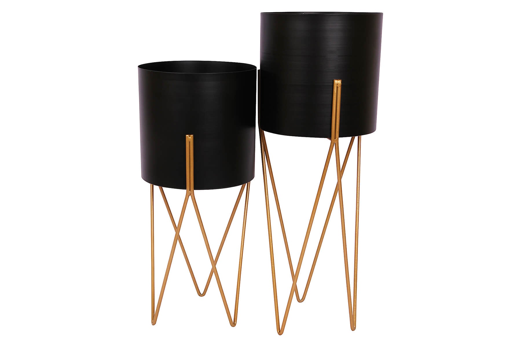 PREMIUM BLACK AND GOLD METAL PLANTER SET OF 2