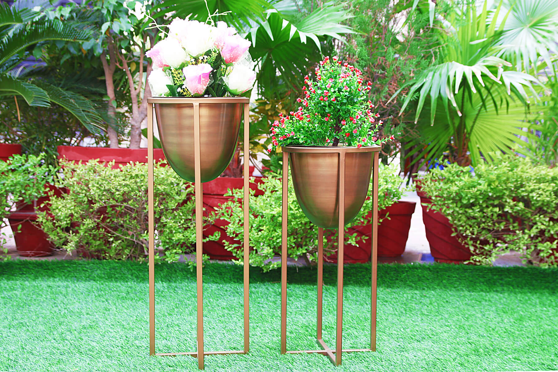 OVAL COPPER ANTIQUE PLANTER SET OF 2