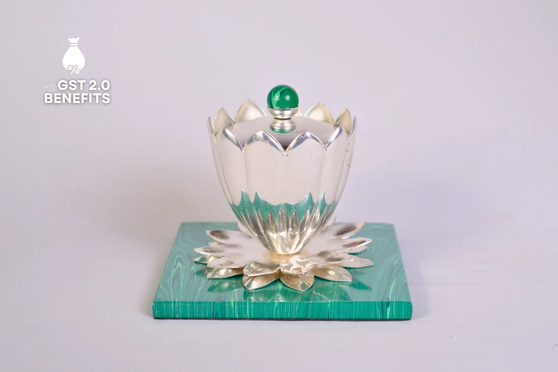 SILVER-PLATED MALACHITE JAR FOR GIFTING & HOME DECOR