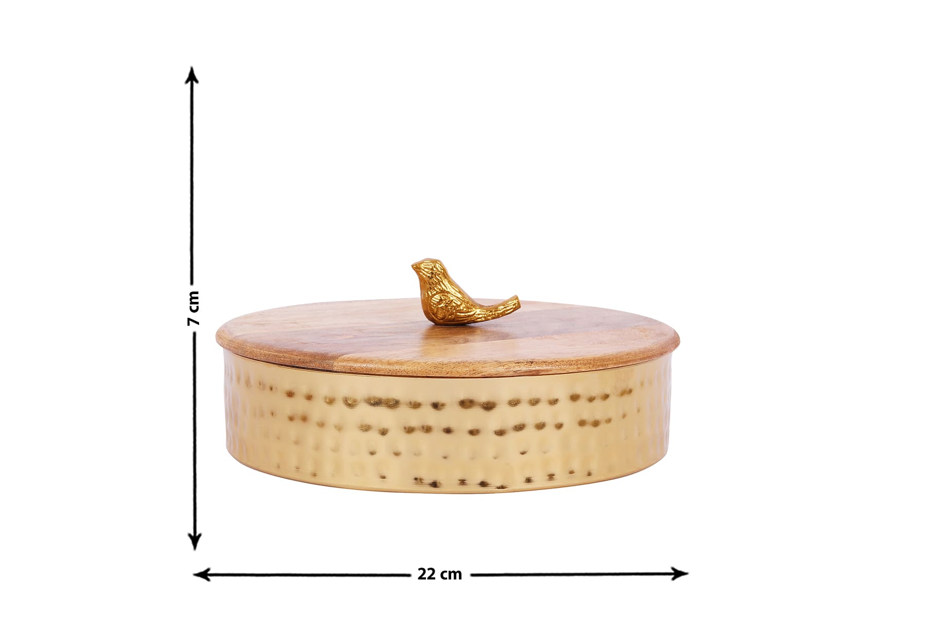 MANGO WOOD AND METAL ROTI BOX WITH BIRD KNOB