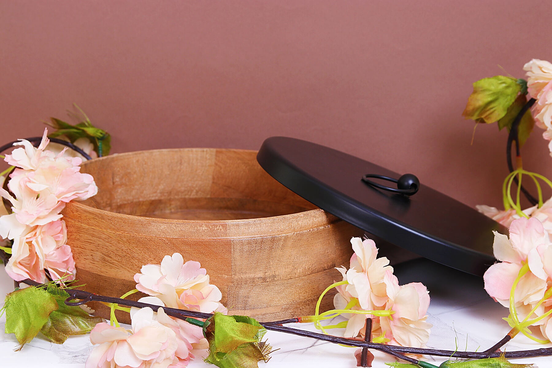 DECORATIVE SERVING BOX/ HANDCRAFTED MANGO WOOD AND BLACK METAL ROTI BOX WITH TONG/ KITCHEN AND DINING