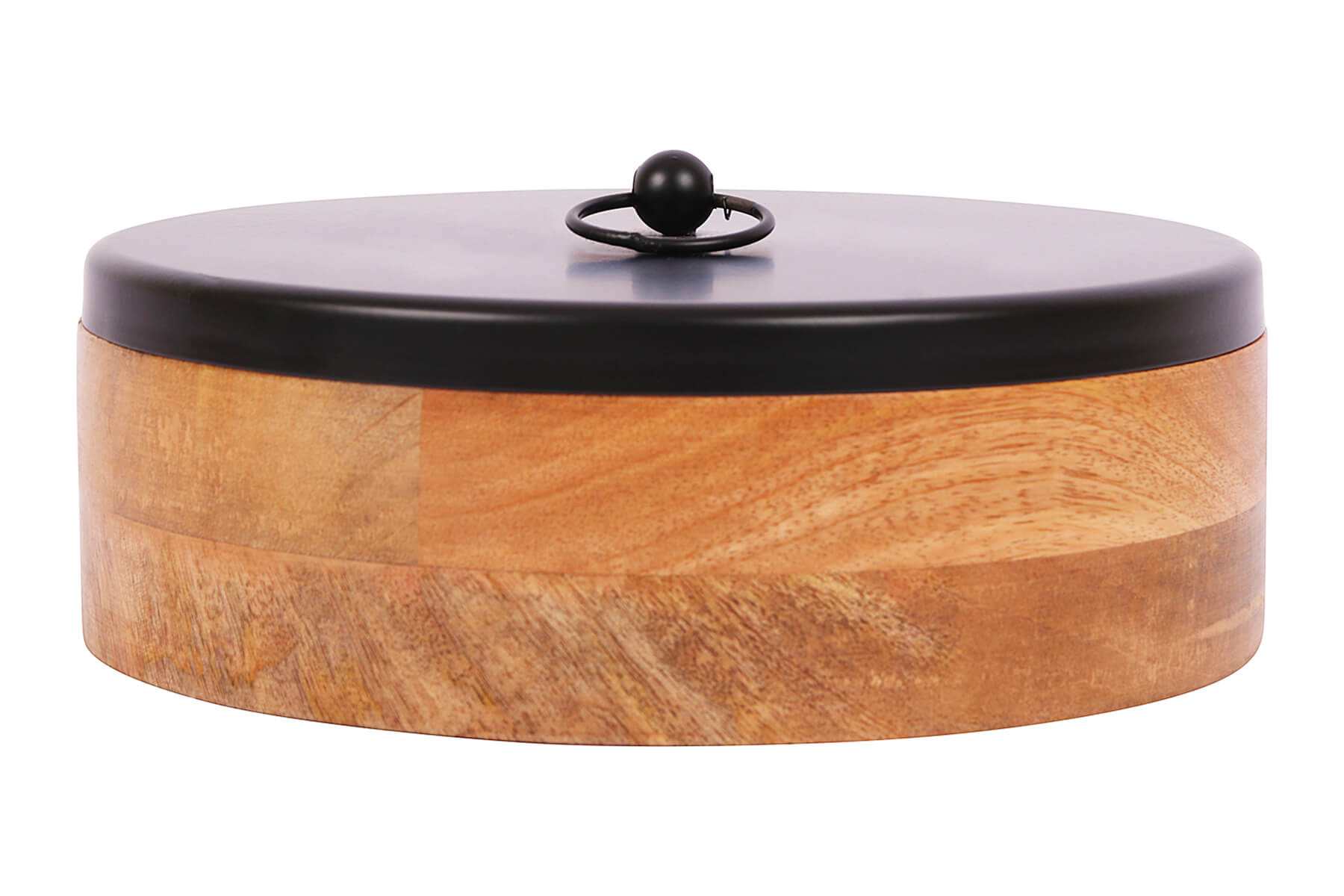 DECORATIVE SERVING BOX/ HANDCRAFTED MANGO WOOD AND BLACK METAL ROTI BOX WITH TONG/ KITCHEN AND DINING