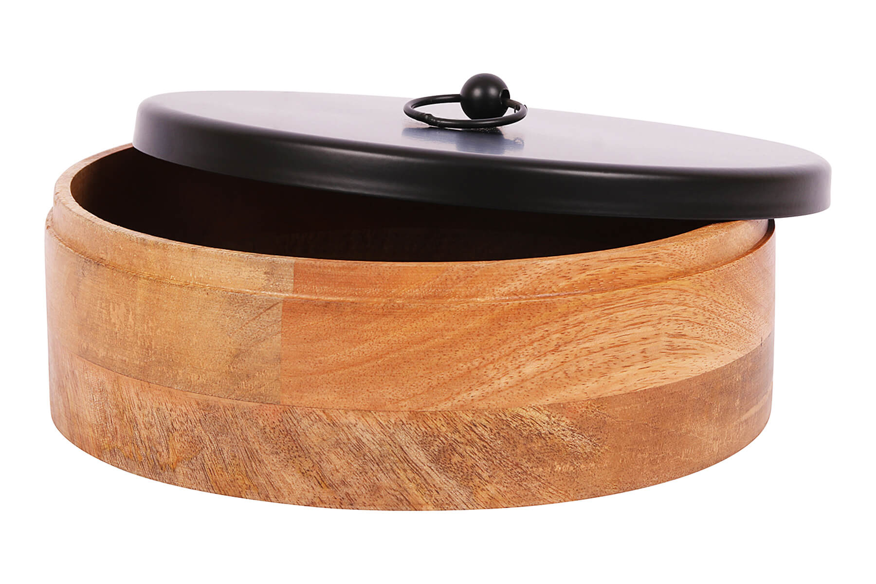 DECORATIVE SERVING BOX/ HANDCRAFTED MANGO WOOD AND BLACK METAL ROTI BOX WITH TONG/ KITCHEN AND DINING