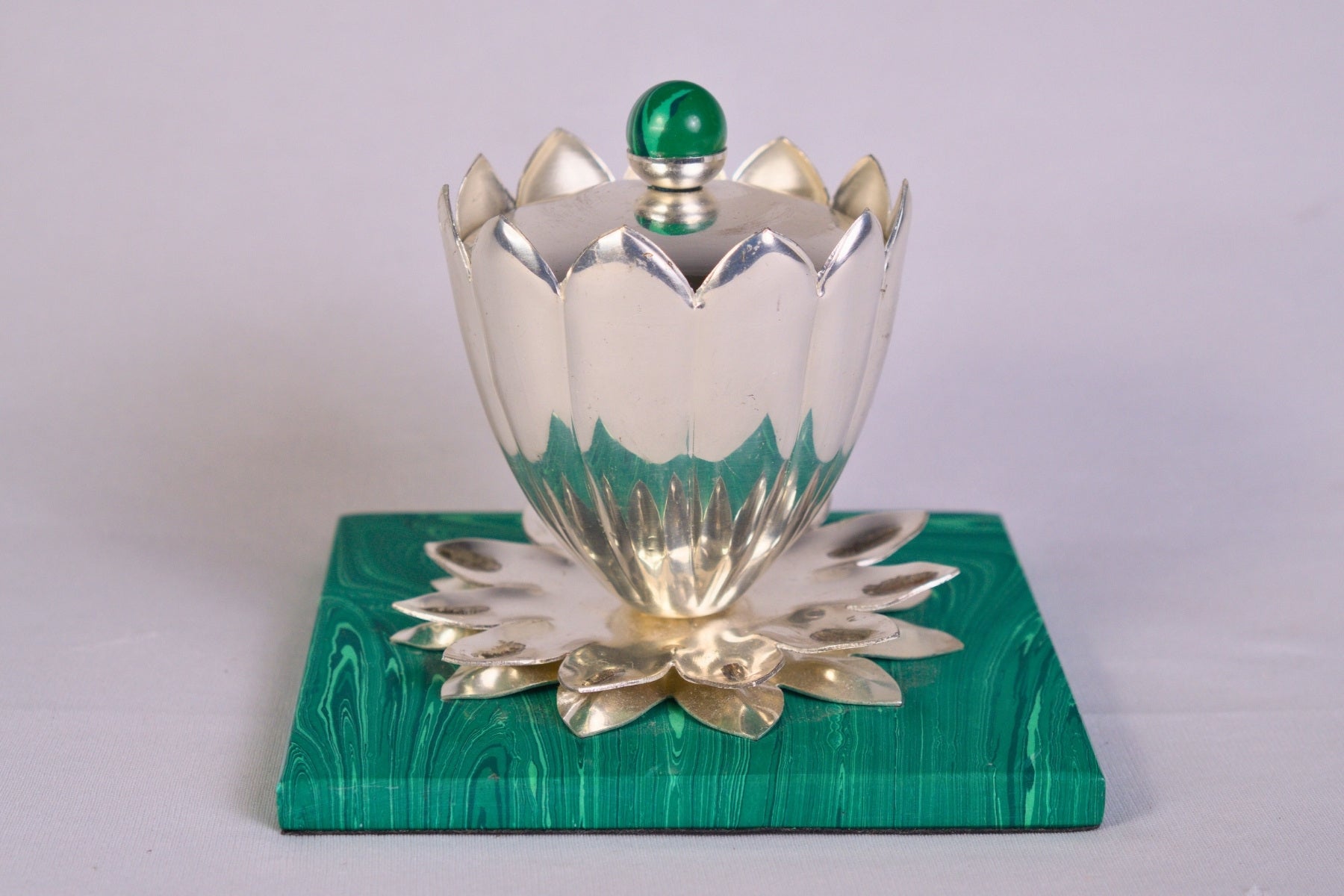 SILVER-PLATED MALACHITE JAR FOR GIFTING & HOME DECOR