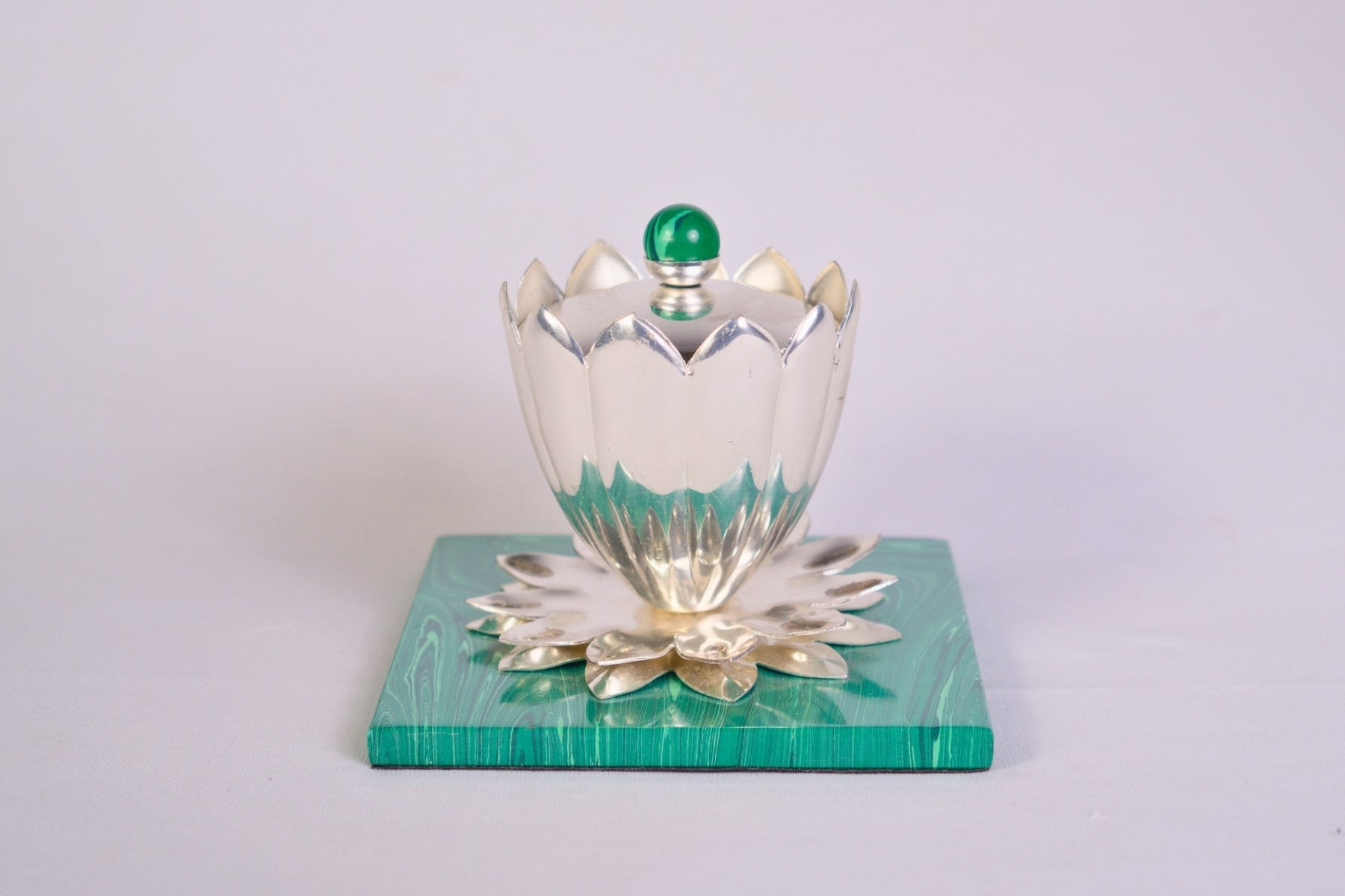 SILVER-PLATED MALACHITE JAR FOR GIFTING & HOME DECOR