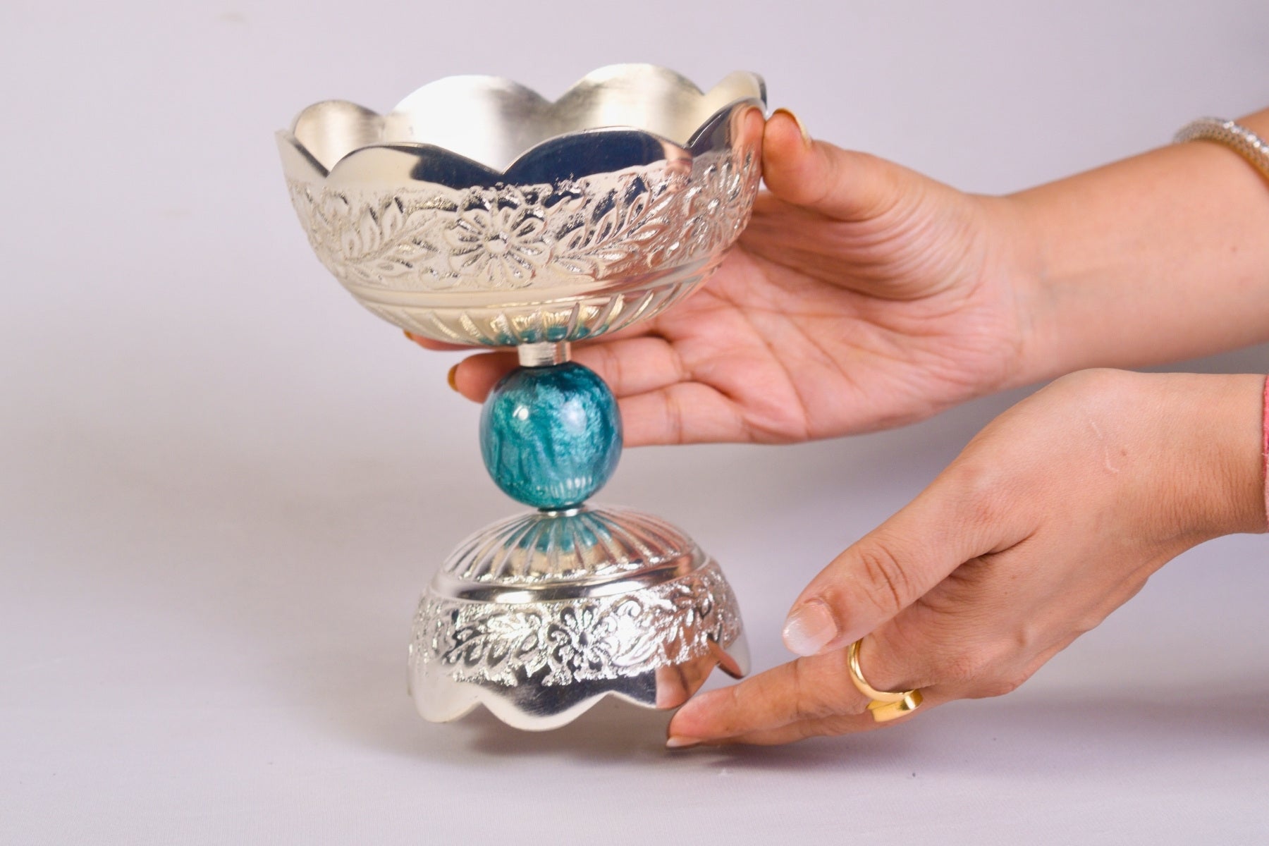 SILVER DRY FRUIT SERVING BOWL, TEALIGHT HOLDER & GIFTING JAR
