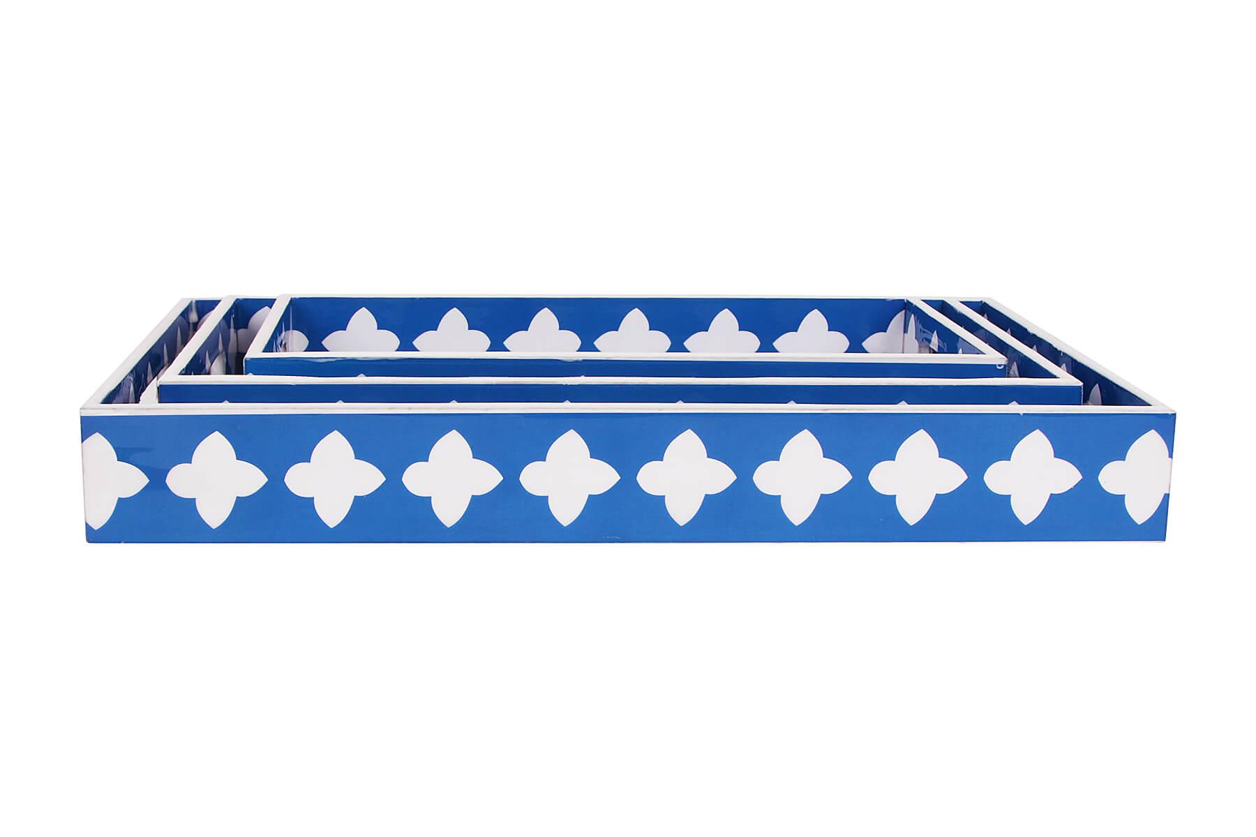 BLUE MUGHAL PRINT SERVING TRAYS SET OF 3