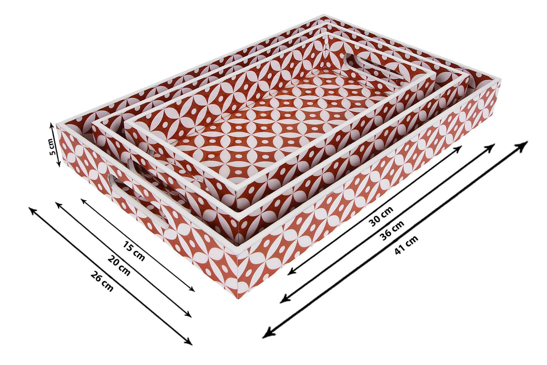 BROWN WOODEN SERVING TRAYS SET OF 3