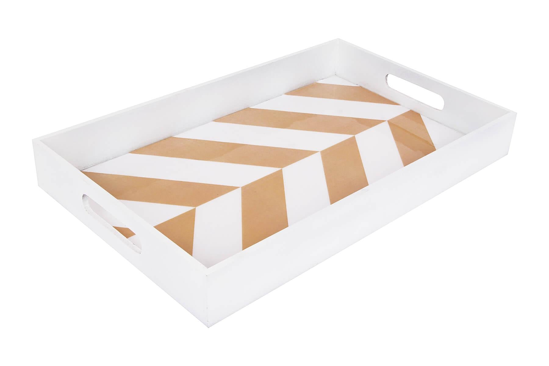 BROWN AND WHITE PRINTED SERVING TRAY