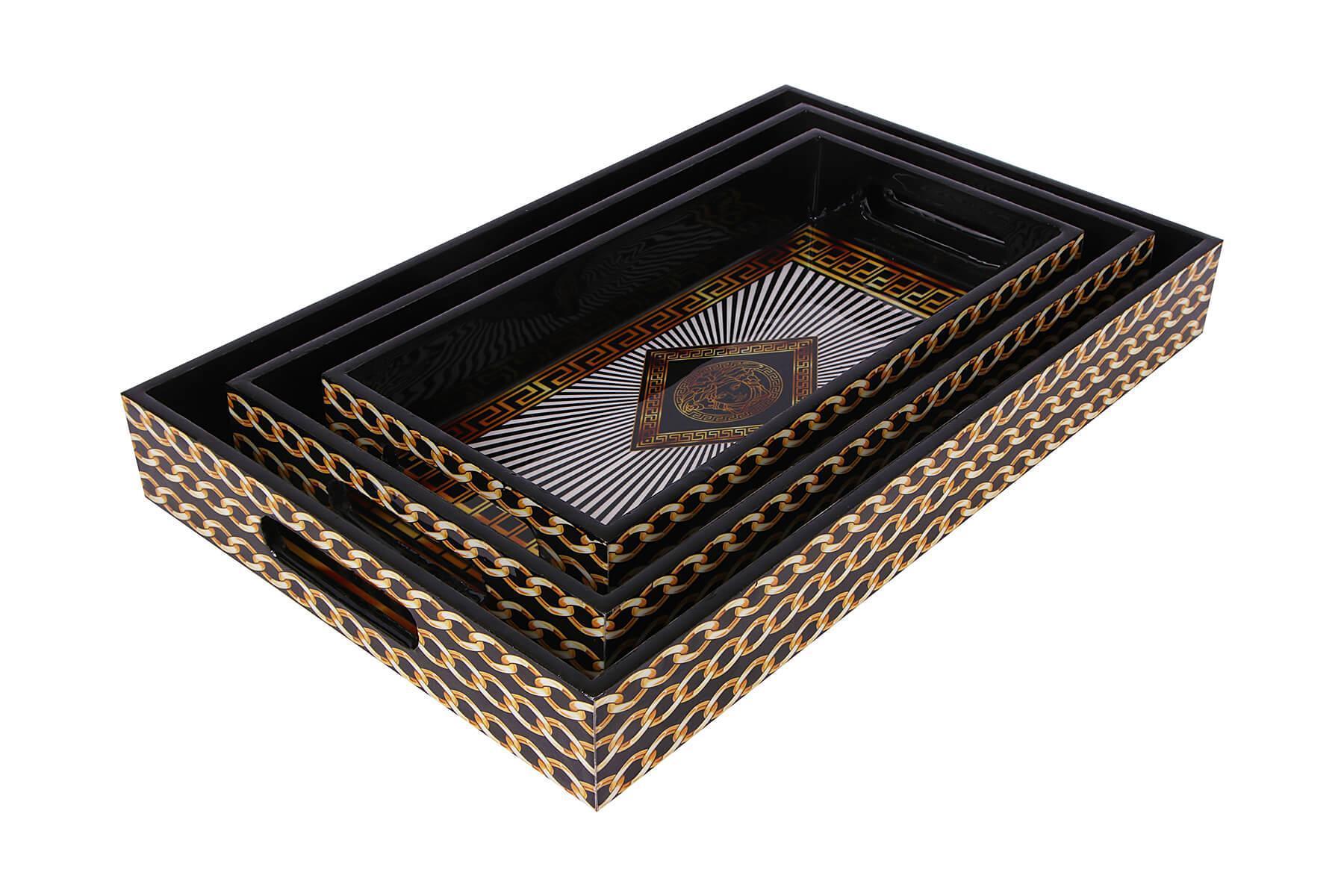 FACE DESIGN SERVING TRAYS SET OF 3