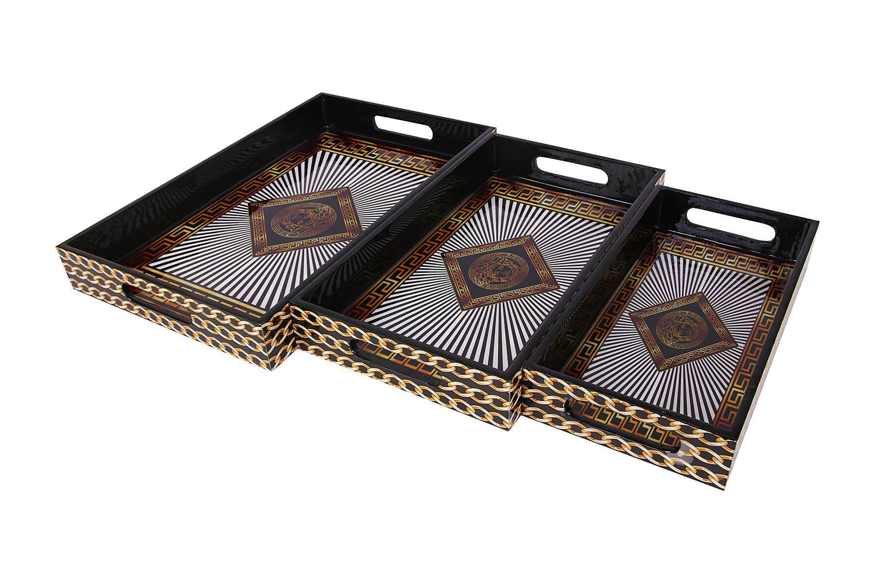 FACE DESIGN SERVING TRAYS SET OF 3