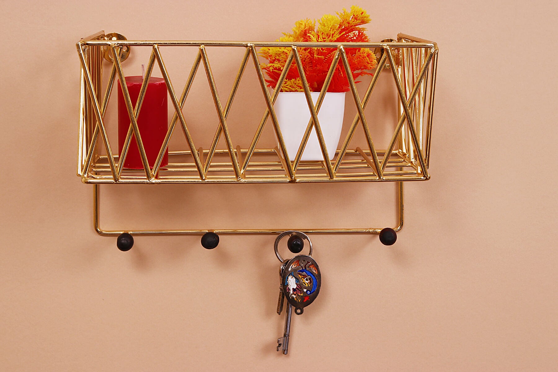 GOLD SHELF WITH WOOD KNOB