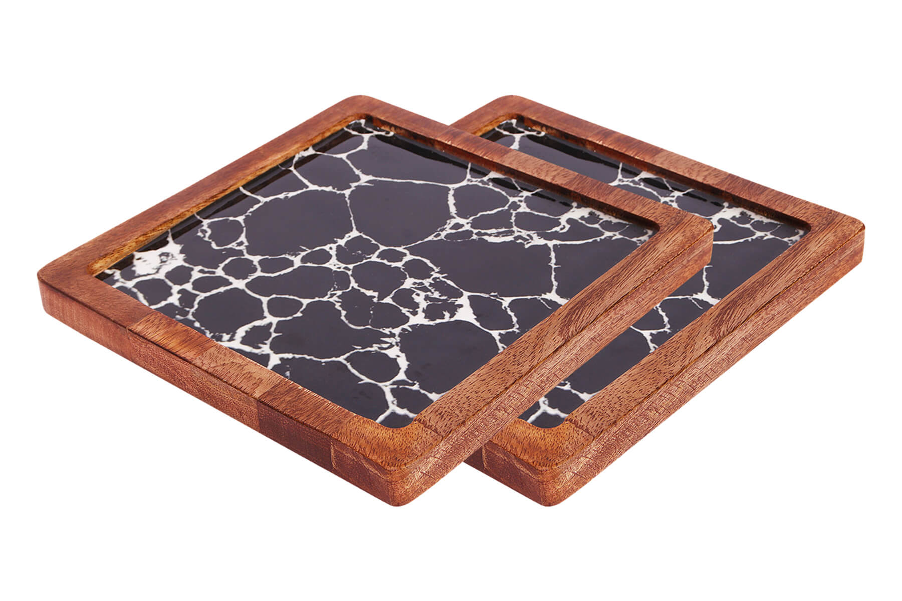 SQUARE WOOD PLATTER CRACK-BLACK (SET OF 1)