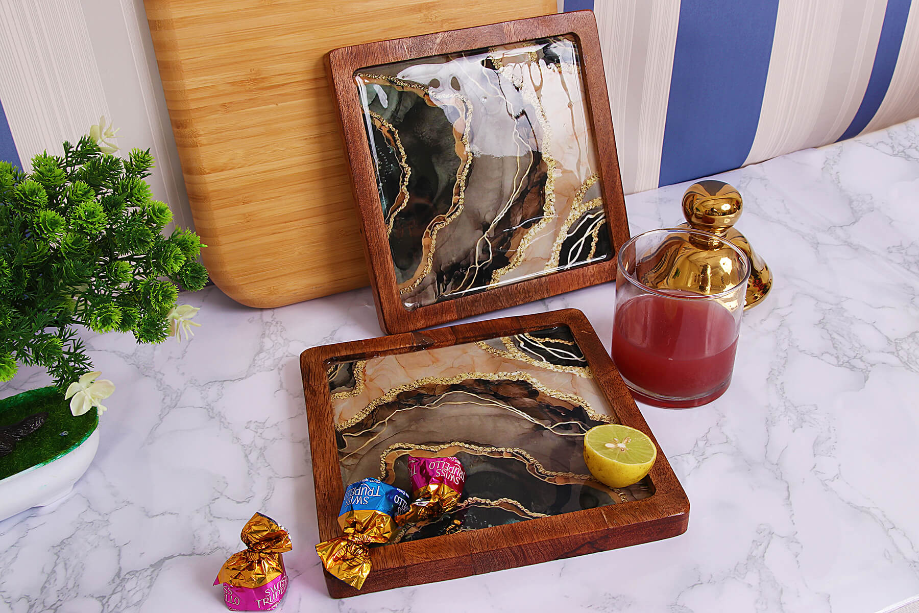 SQUARE WOOD PLATTER CRACK-BLACK (SET OF 1)