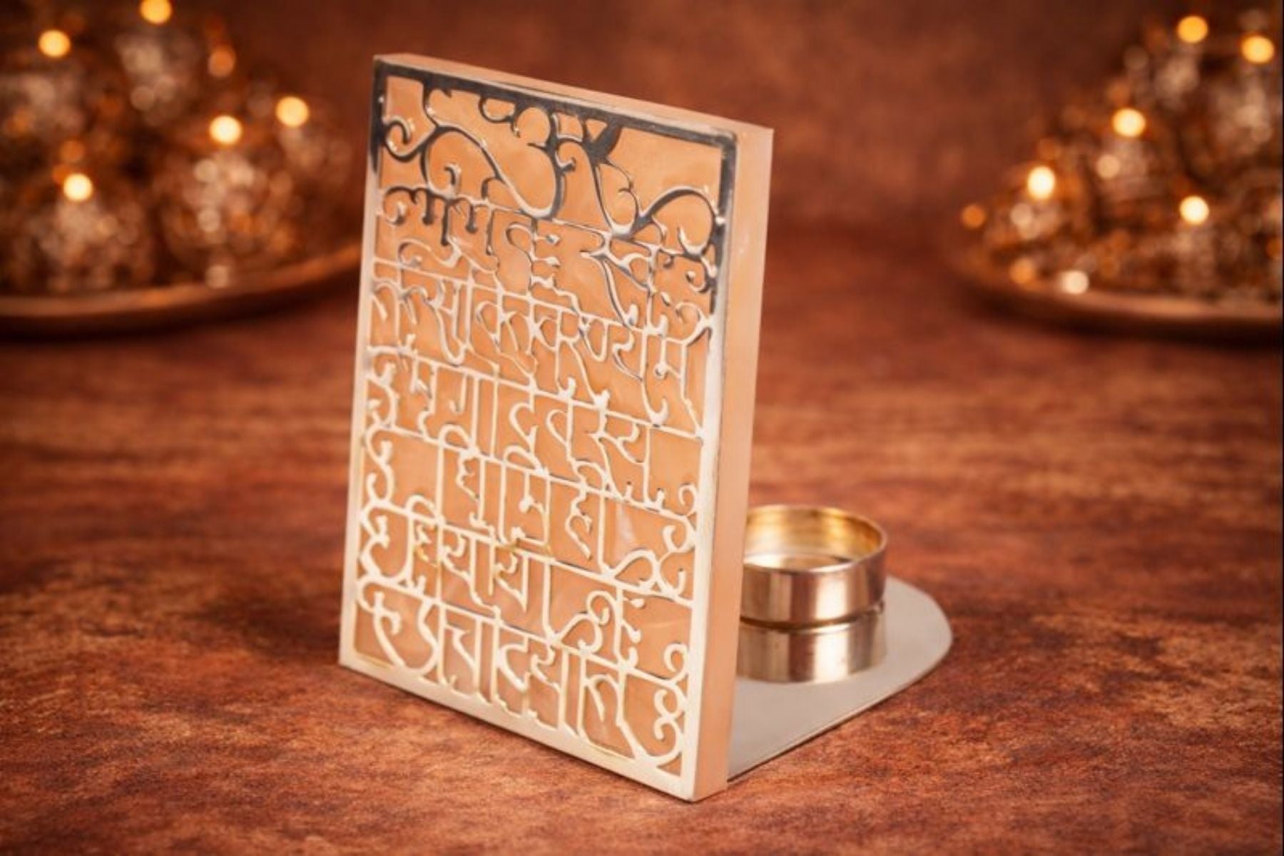 GAYATRI MANTRA CUT WORK TEALIGHT HOLDER FOR HOME & OFFICE DECOR