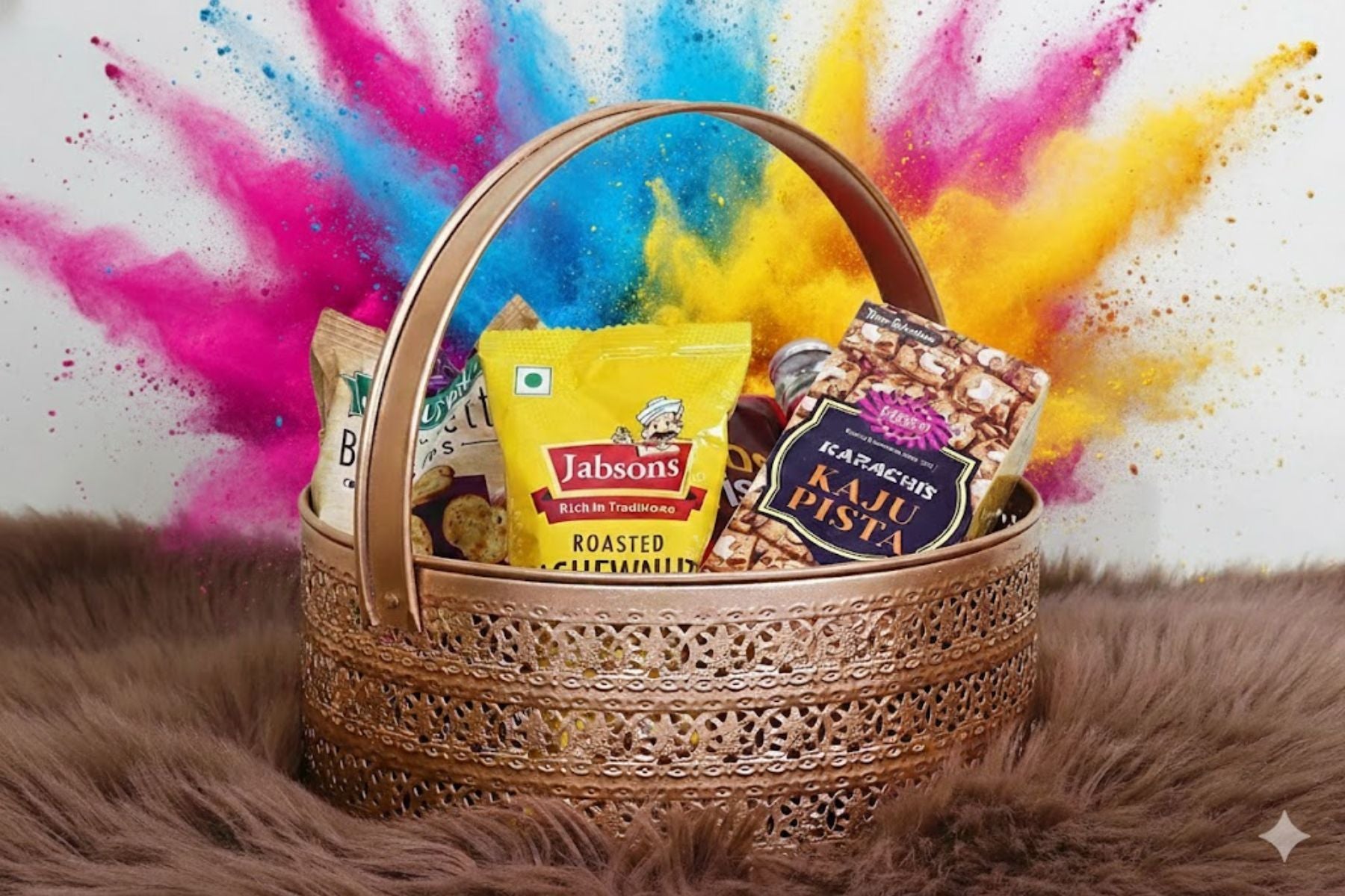 GOLD BASKET WITH HANDLE