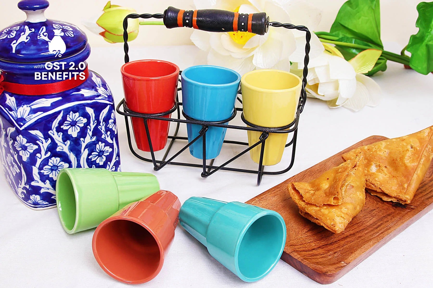 CERAMIC CHAI GLASS WITH STAND (SET OF 6)