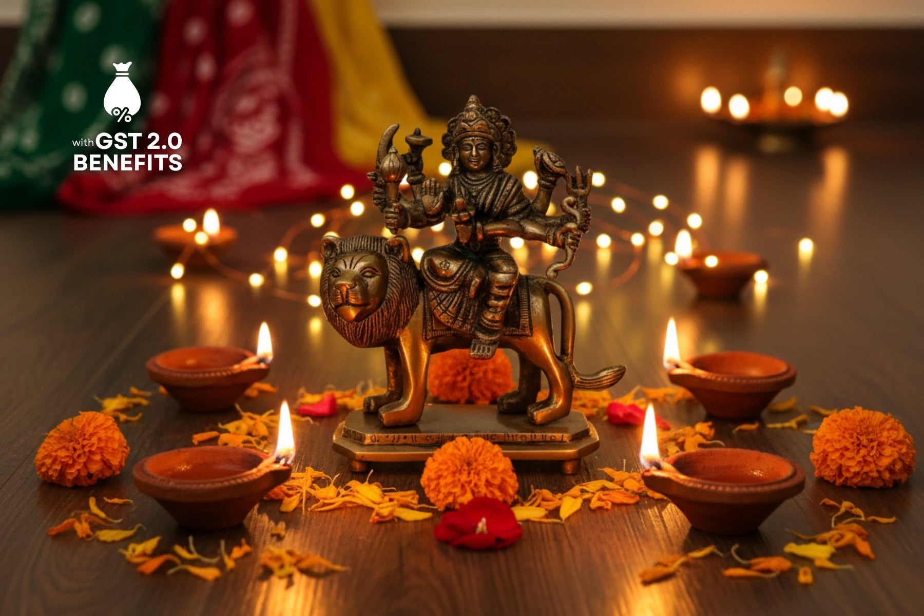 DECORATIVE BRASS DURGA MATA IDOL, LUXURY POOJA ARTICLES FOR GIFTING, DURGA JI MOORTI POOJA, MANDIR & HOME DÉCOR