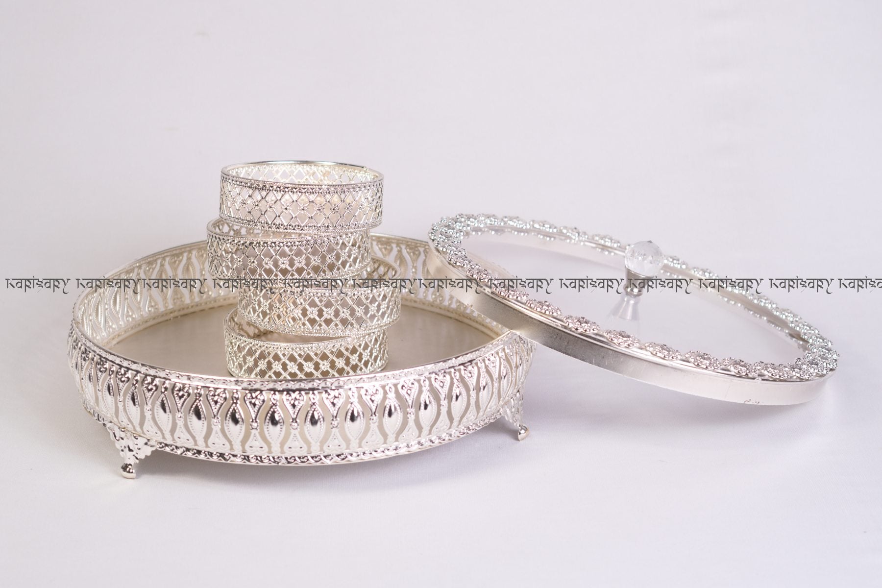 DRY FRUIT CONTAINER FOR WEDDING GIFTING IN GERMAN SILVER WITH 4 BOWLS