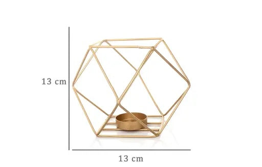 GEOMETRIC CANDLE TEALIGHT HOLDER/ METAL/13cm/ HEXAGON SHAPE/GOLDEN COLOR