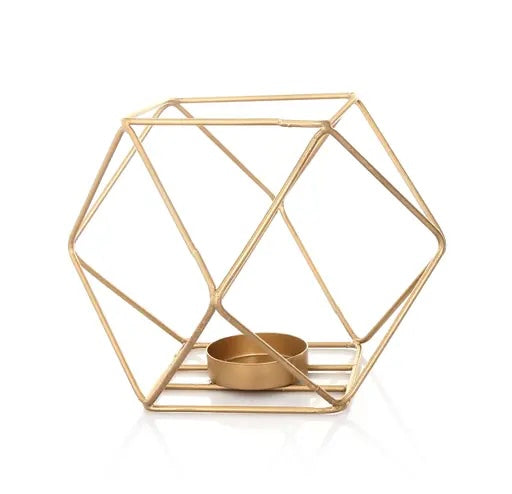 GEOMETRIC CANDLE TEALIGHT HOLDER/ METAL/13cm/ HEXAGON SHAPE/GOLDEN COLOR