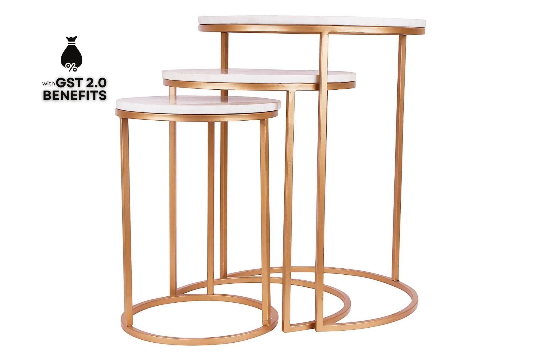 WHITE AND GOLD MARBLE NESTED TABLES