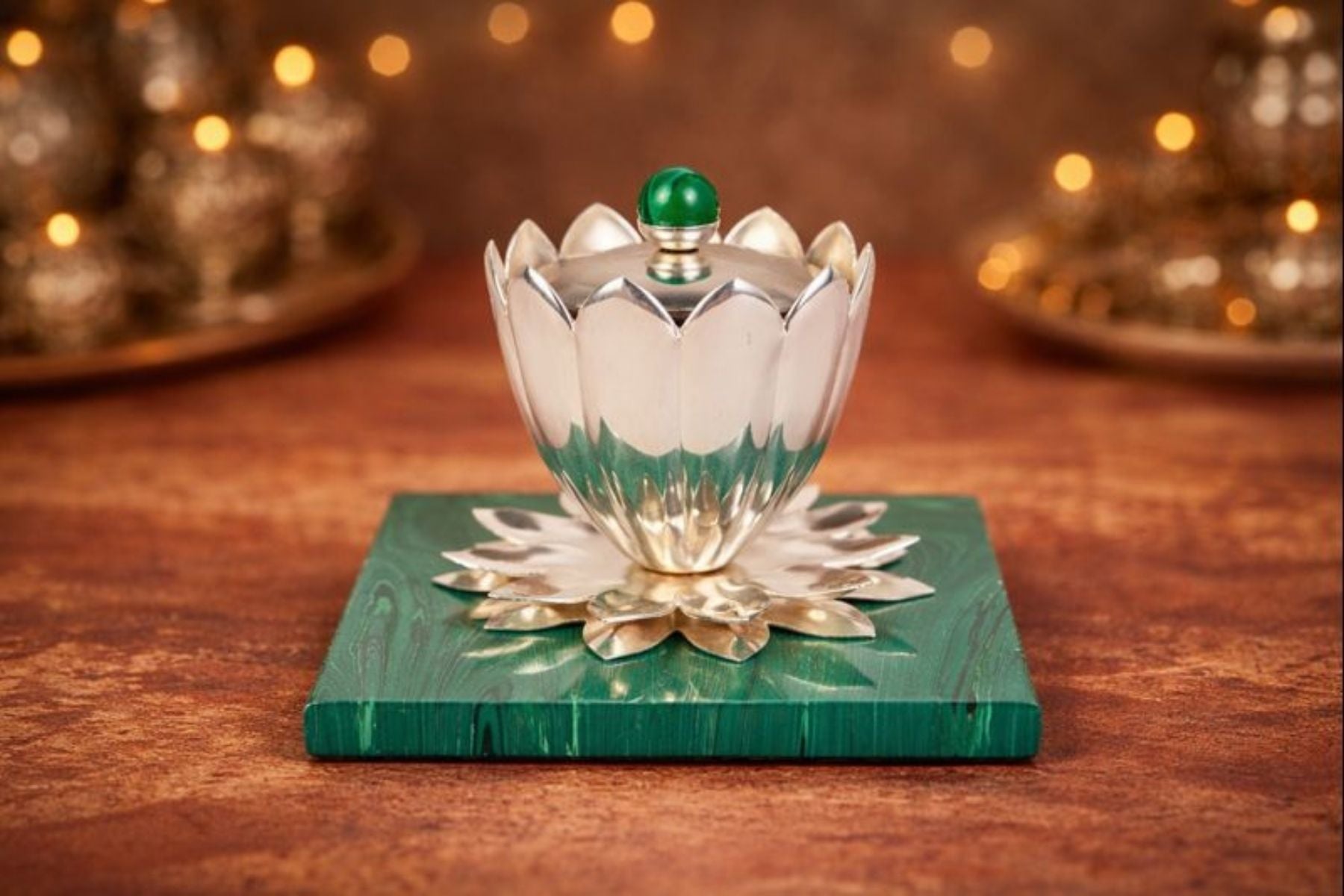SILVER-PLATED MALACHITE JAR FOR GIFTING & HOME DECOR – karigary