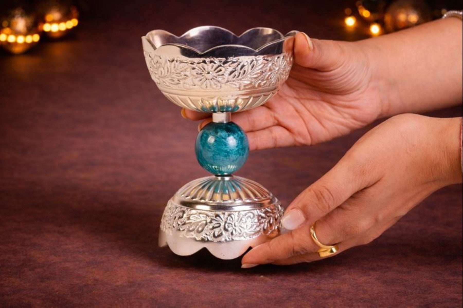 SILVER DRY FRUIT SERVING BOWL, TEALIGHT HOLDER & GIFTING JAR