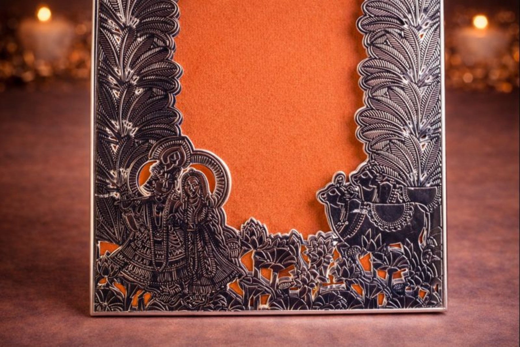 SILVER PHOTO FRAME (RADHA KRISHNA & COW DESIGN) FOR GIFTING AND HOME DÉCOR (LARGE)