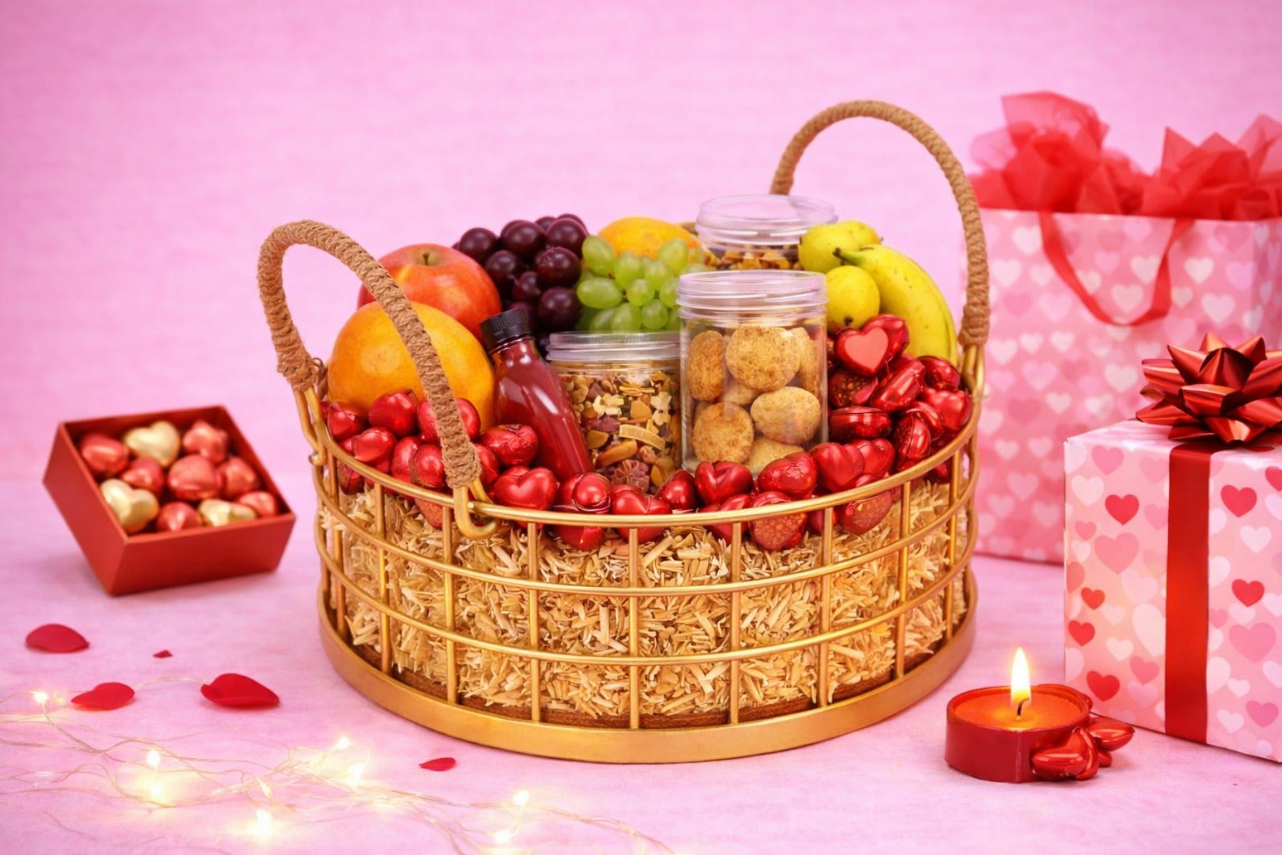 WOODEN HAMPER BASKET WITH JUTE DETAILING